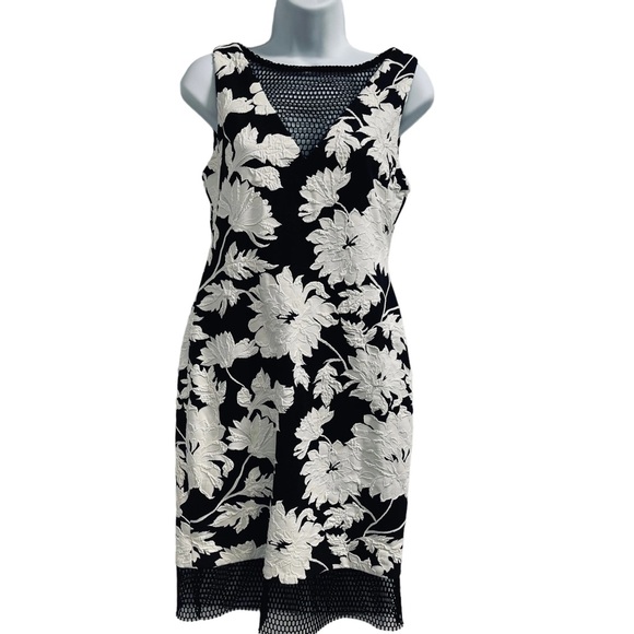 Cache Black and White Floral Knee Length Dress - Picture 1 of 5